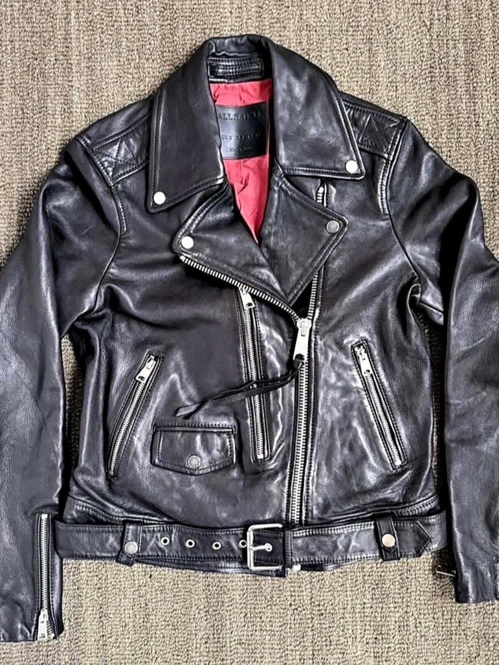 AllSaints Dalby Leather Biker Jacket Black Size US 4
